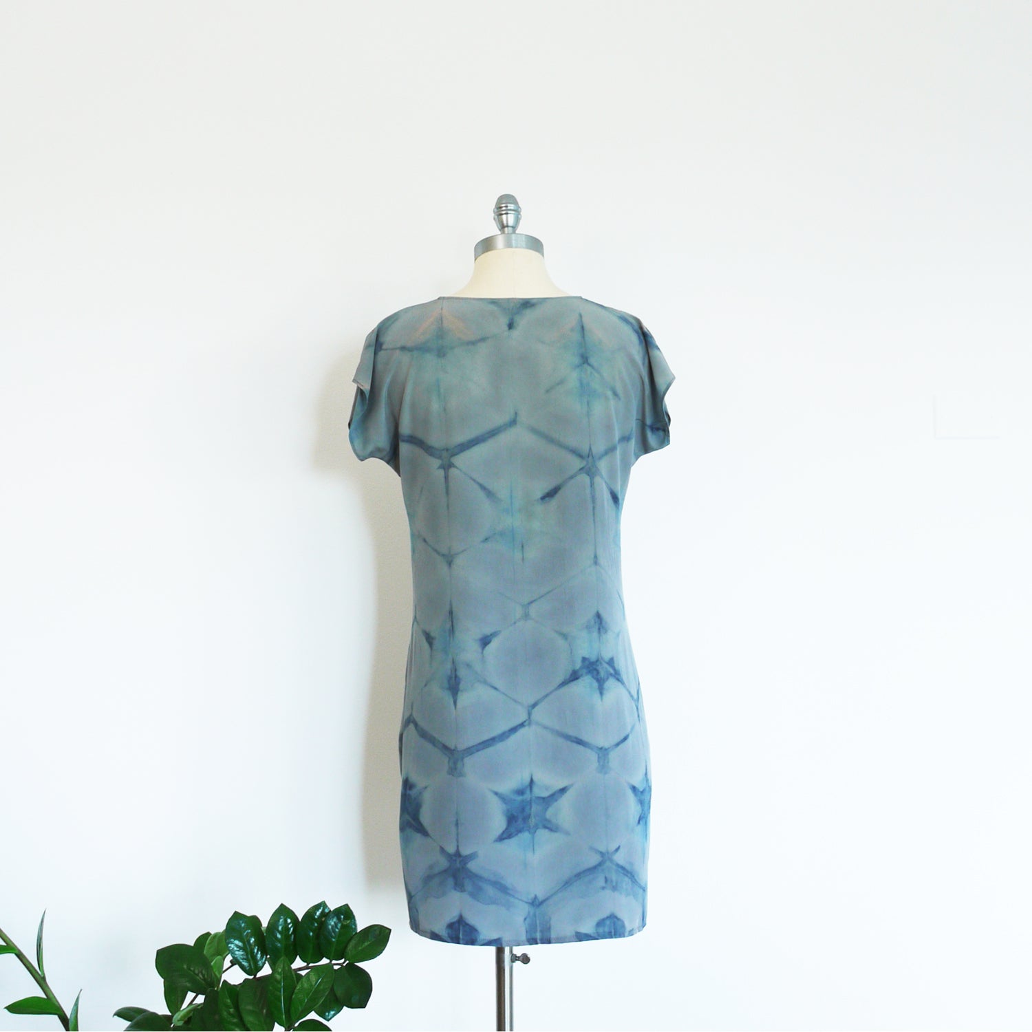 BLUE on Gray indigo embroidered silk dress.