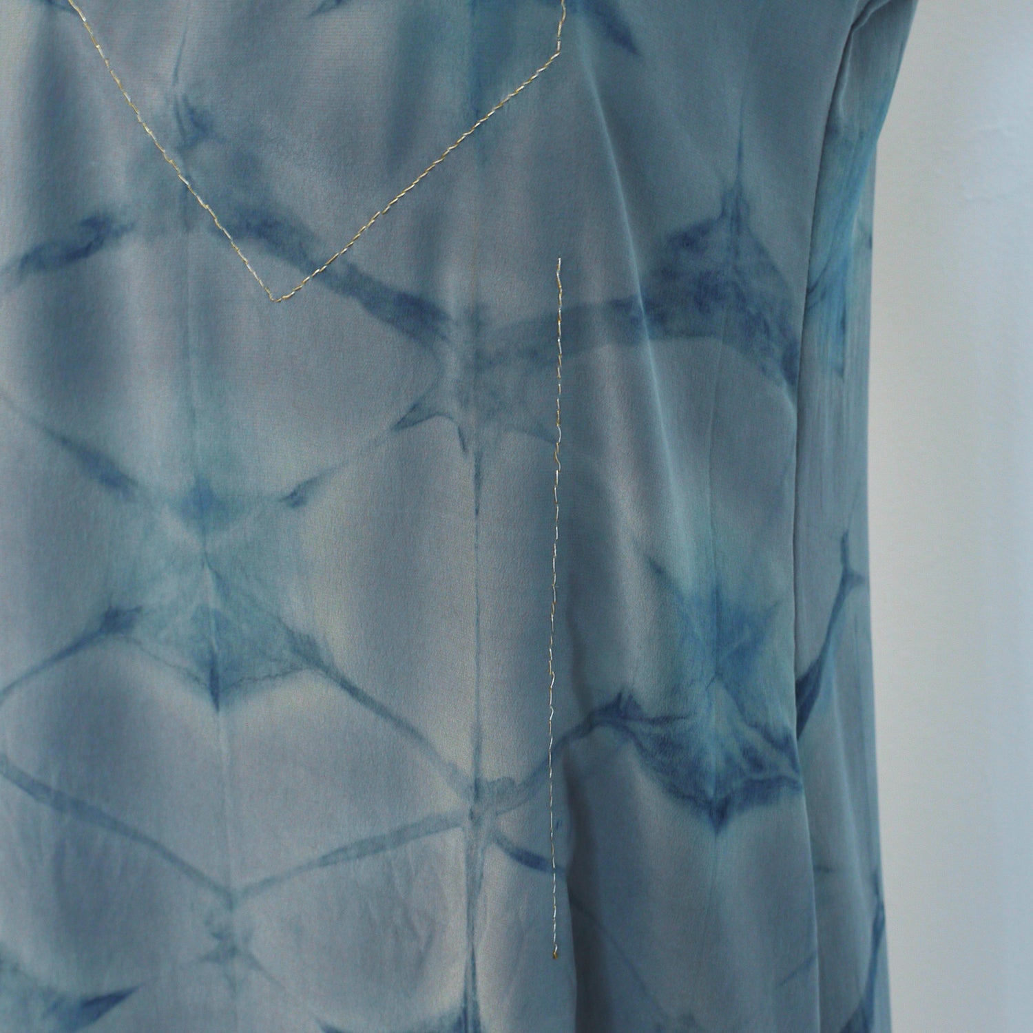 BLUE on Gray indigo embroidered silk dress.