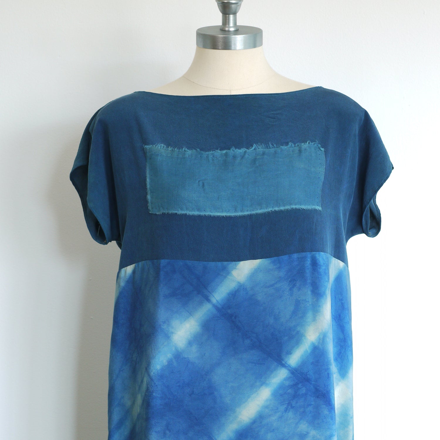 Shibori Indigo natural dye Silk Dress. Hand dyed dress. Medium.