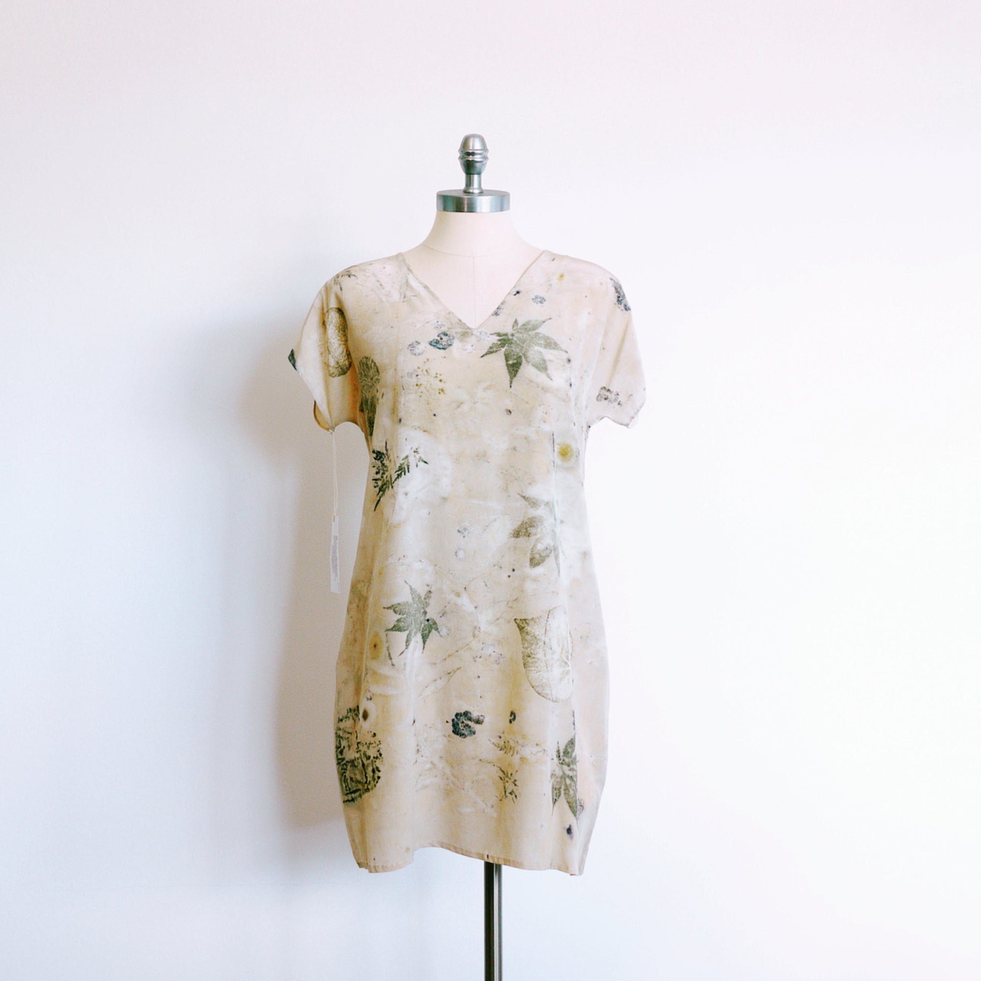 SUMMER SHOWER Eco-print silk dress.  Organic dye Mini Dress Small