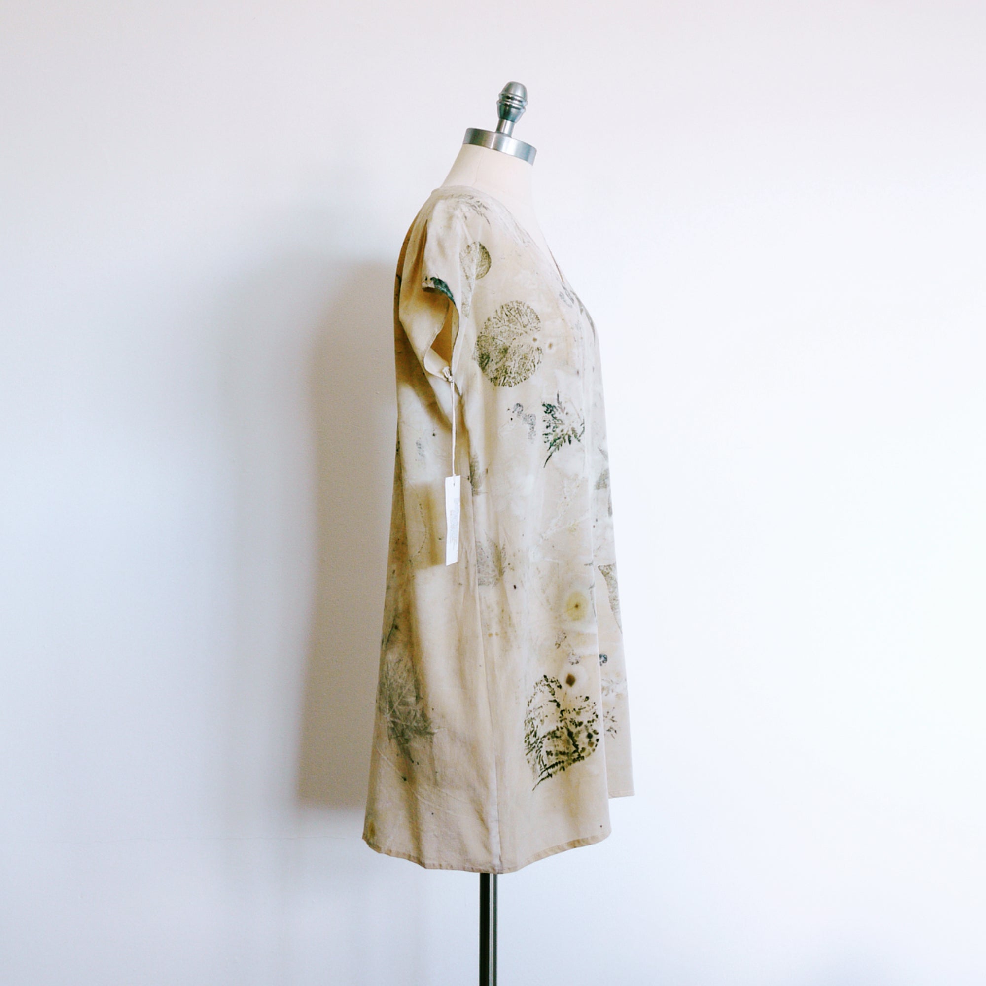 SUMMER SHOWER Eco-print silk dress.  Organic dye Mini Dress Small