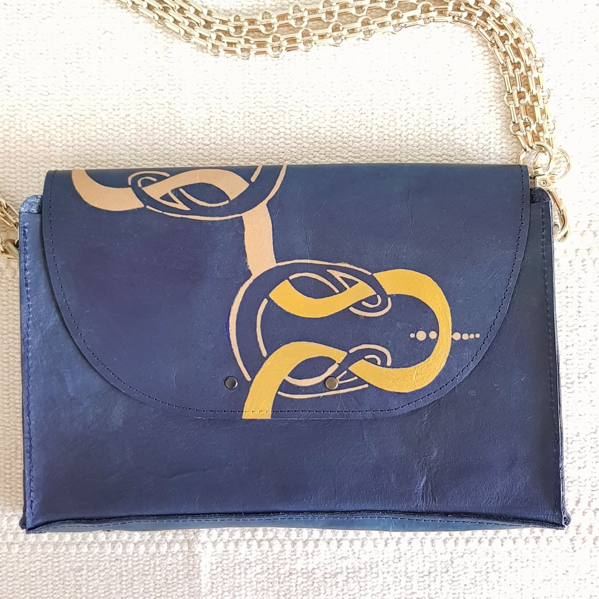 ELLE, indigo leather shoulder bag with adjustable handle