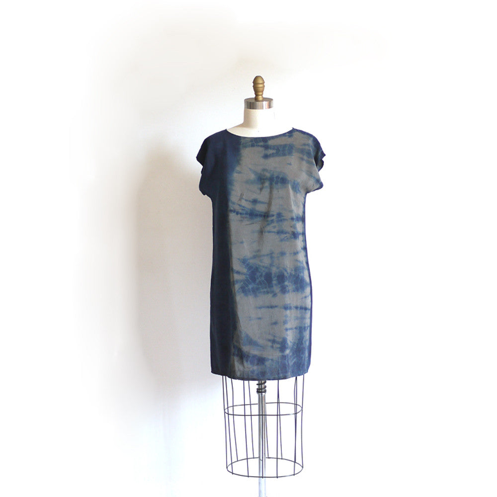 INDIGO TIE-DYE. indigo silk dress