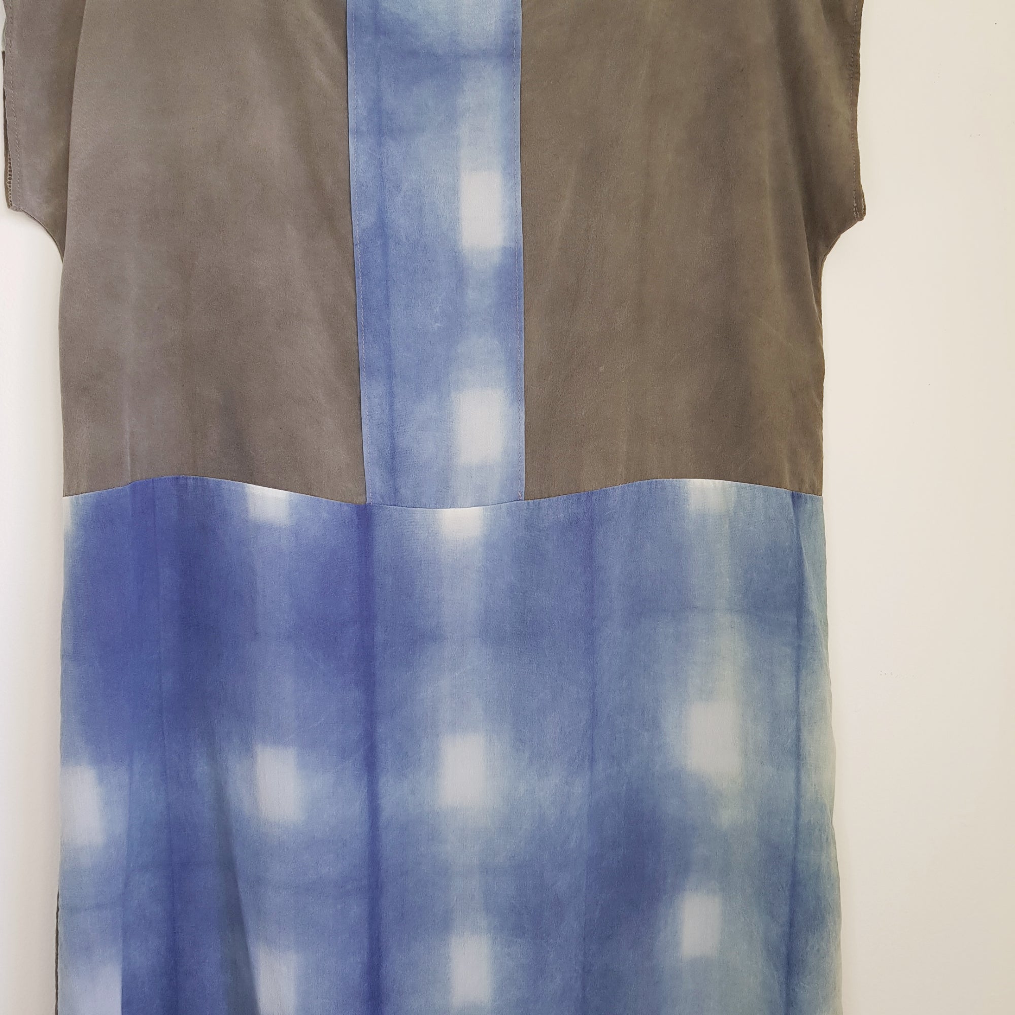 PLAID silk DRESS Indigo Shibori organic dye dress Medium