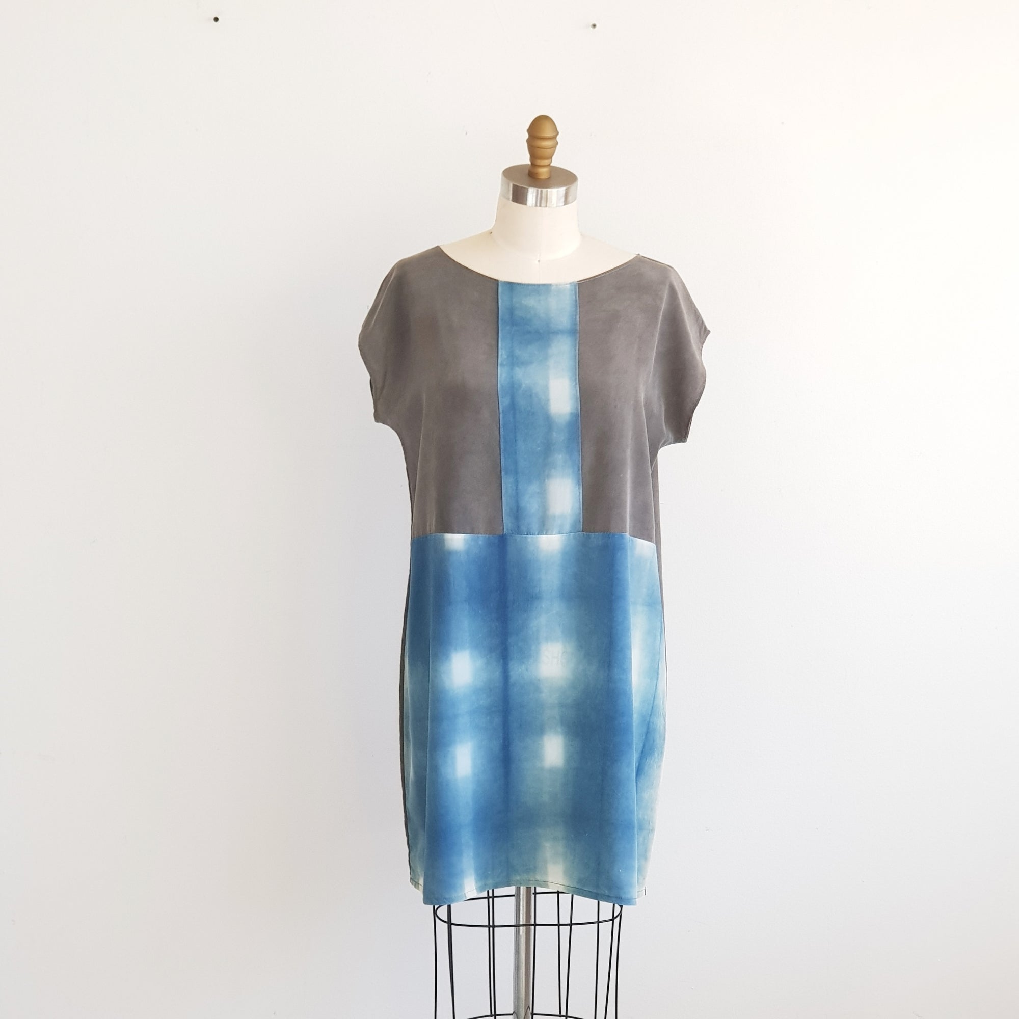 INDIGO PLAID Silk Dress - Medium