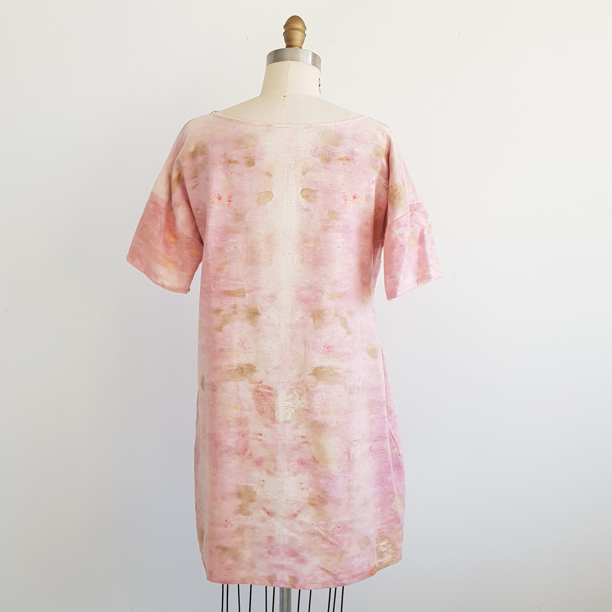 BLUSH - cotton flannel Eco-print DRESS Medium