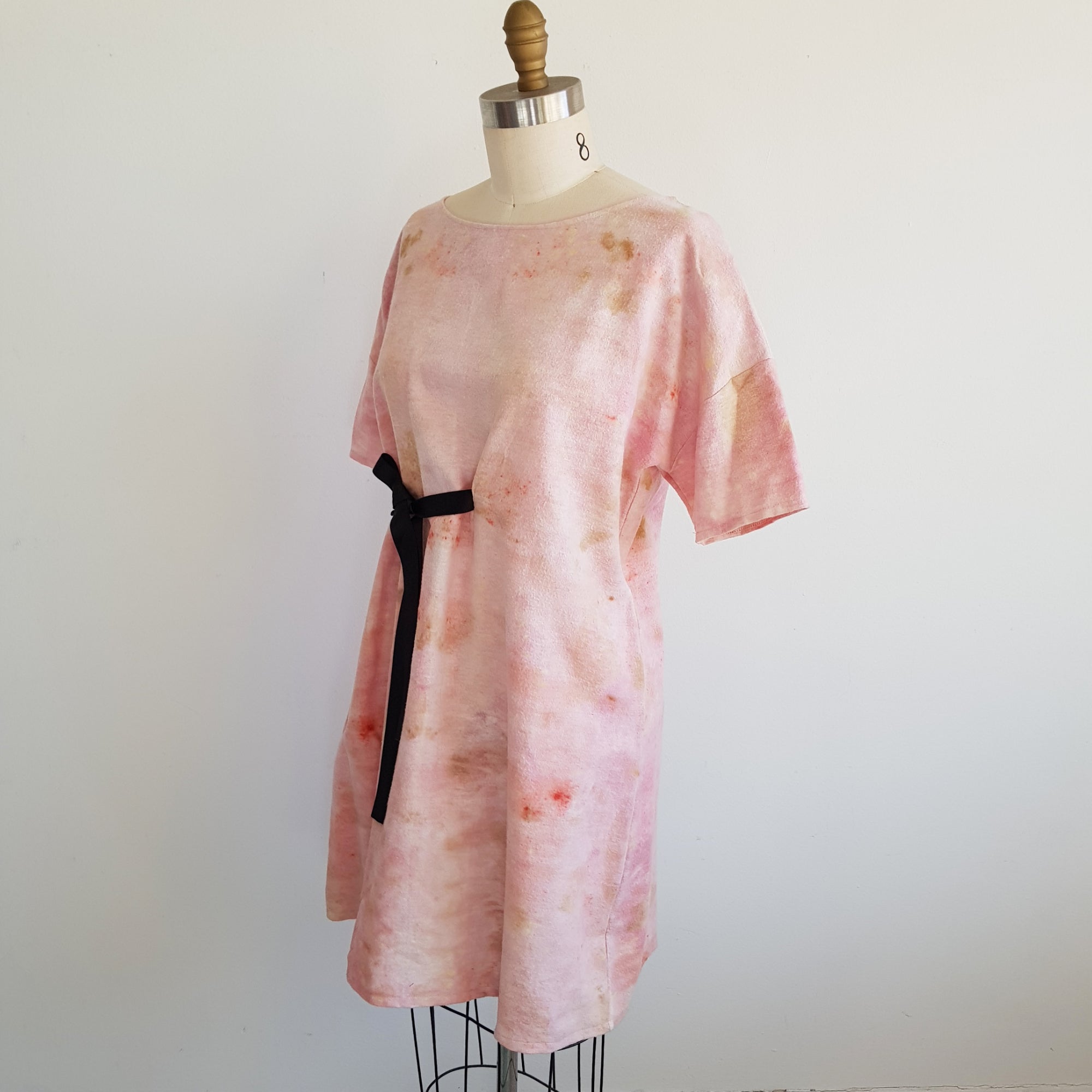 Print fleece dress – cotton Eco prints botanical dye leaf xsilk