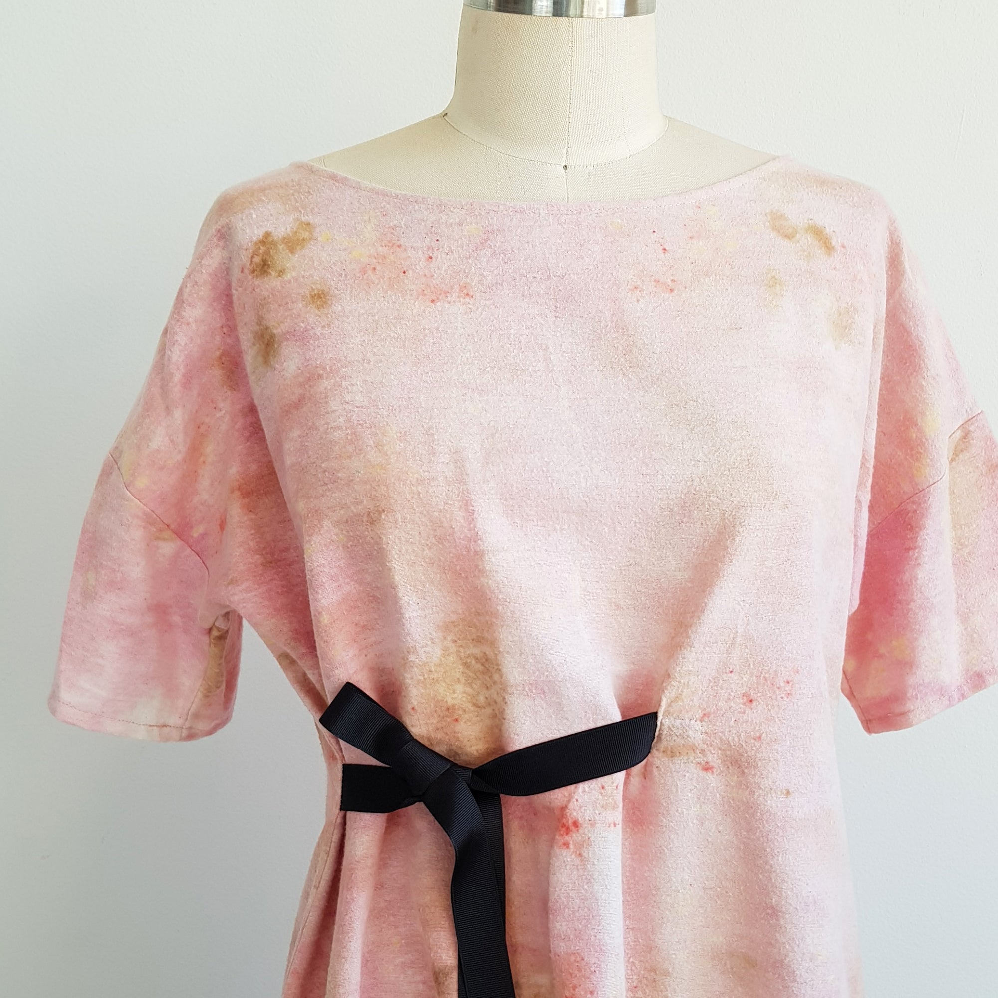 Eco Print dress botanical dye – leaf prints cotton fleece xsilk