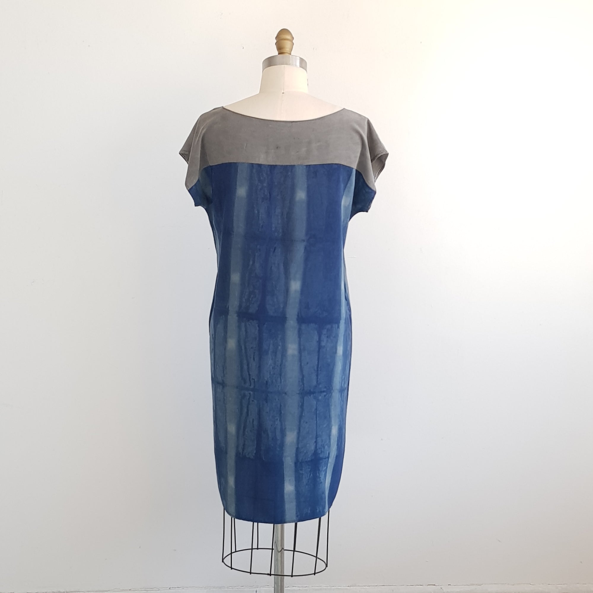 ROSE Embroidered organic dye Dress Indigo & Soot ink Small/medium