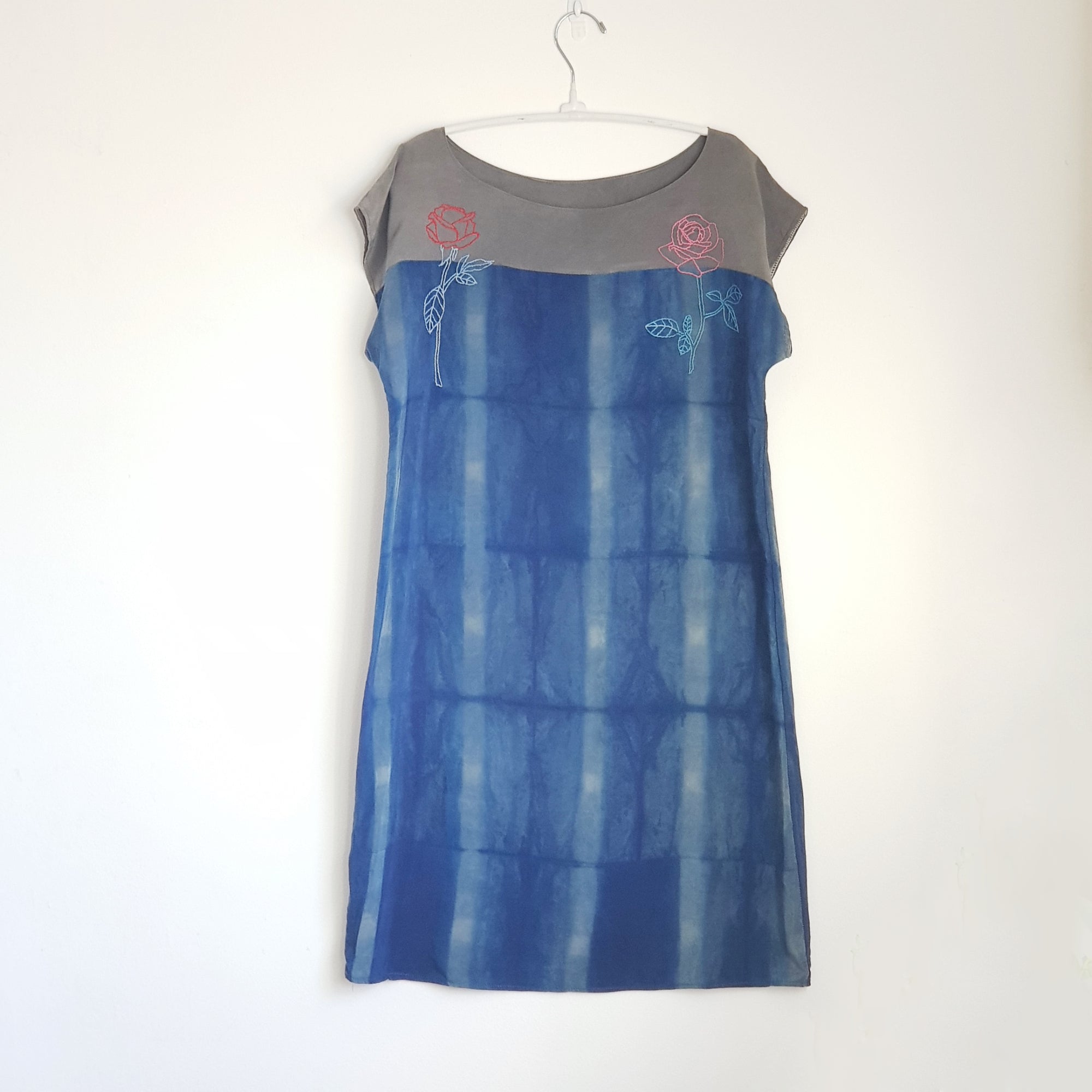 ROSE Embroidered organic dye Dress Indigo & Soot ink Small/medium