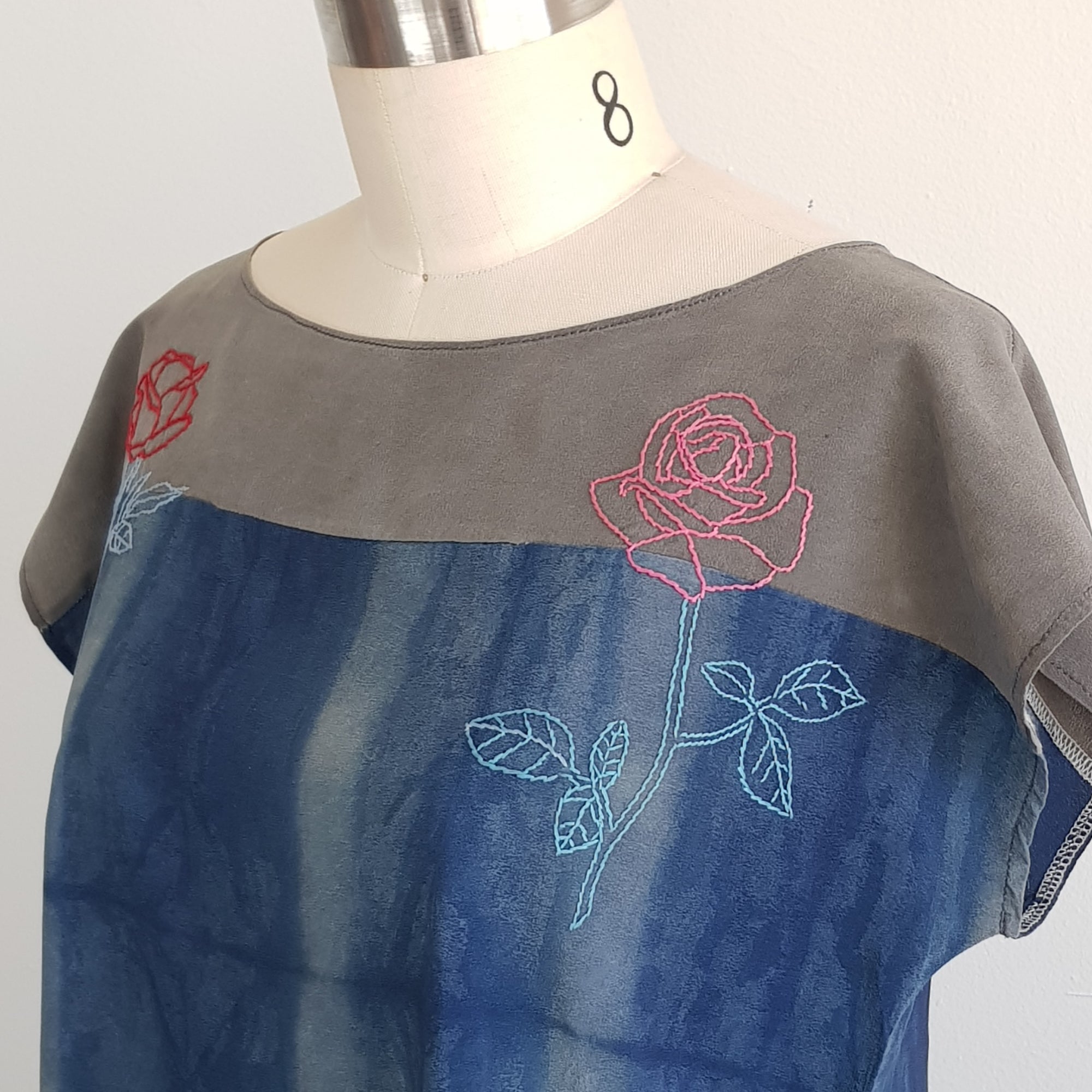 ROSE Embroidered organic dye Dress Indigo & Soot ink Small/medium