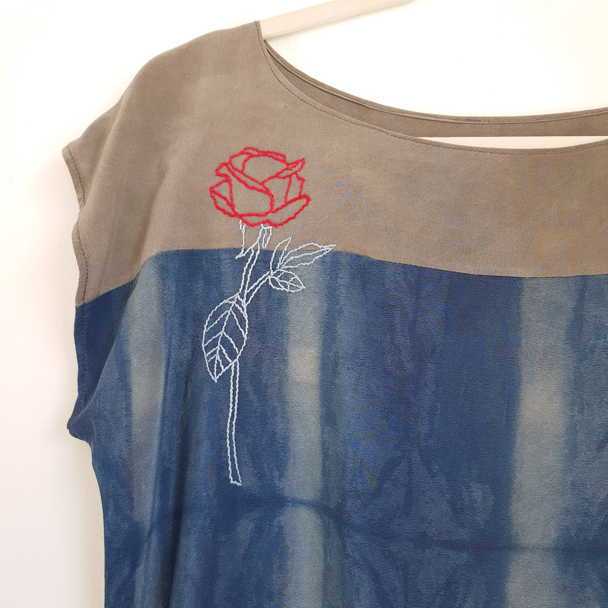 ROSE Embroidered organic dye Dress Indigo & Soot ink Small/medium