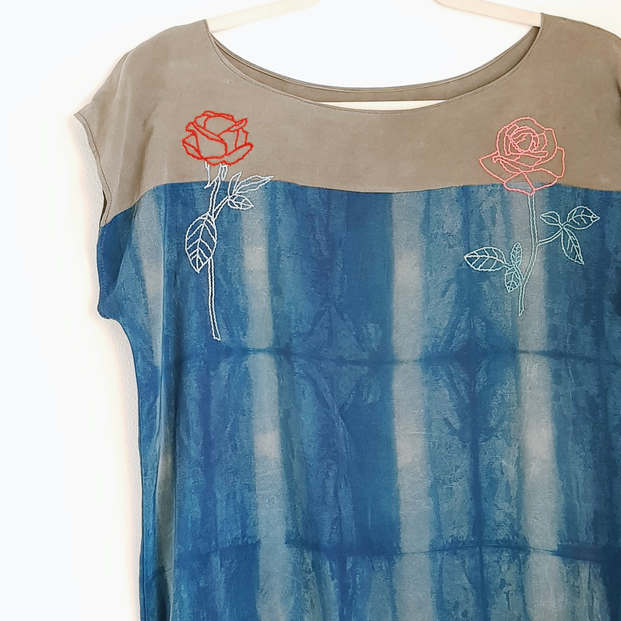 ROSE Embroidered organic dye Dress Indigo & Soot ink Small/medium