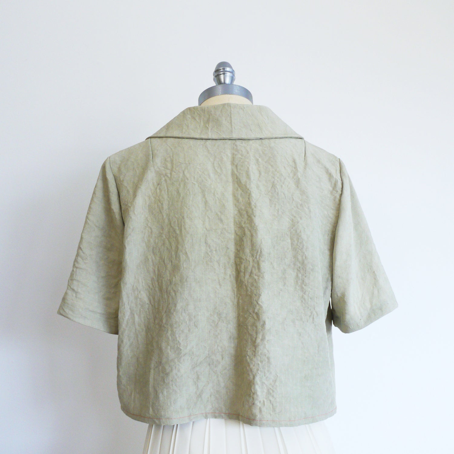 Celadon. Mugwort plant dye silk blouse in gray sage color.  Peter Pan collar cropped blouse