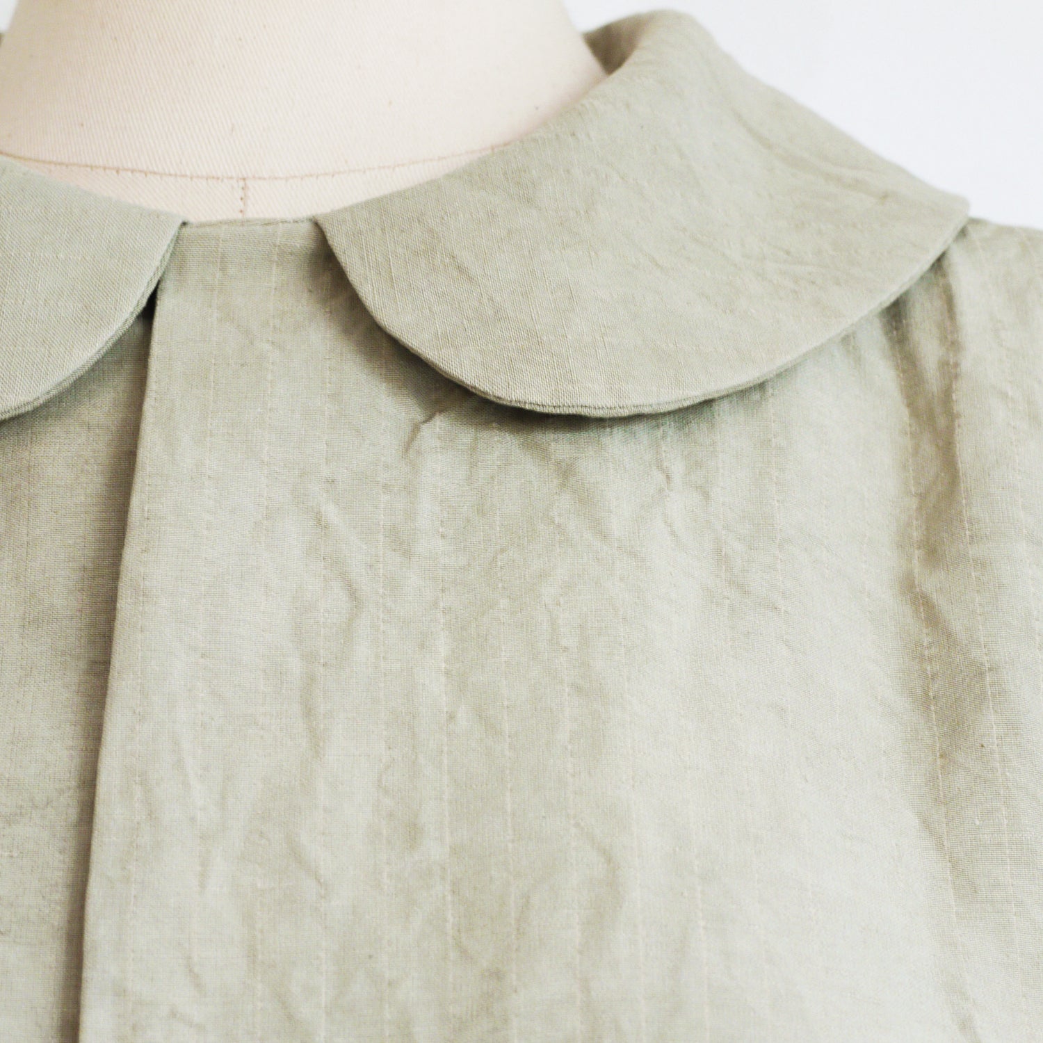 Celadon. Mugwort plant dye silk blouse in gray sage color.  Peter Pan collar cropped blouse