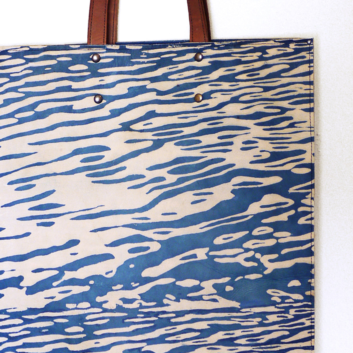 WATER 01 indigo leather tote bag, made to order.