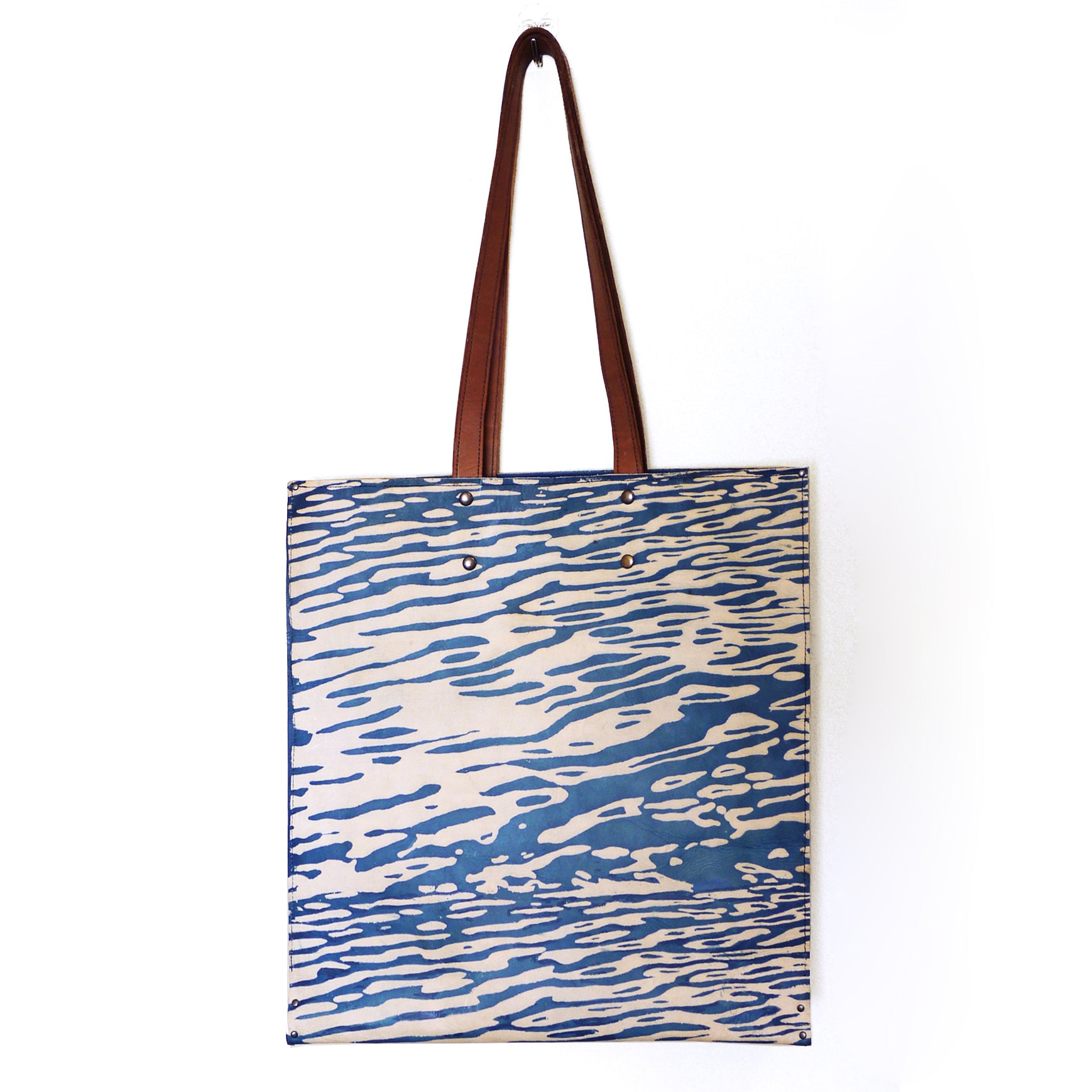 WATER 01 indigo leather tote bag, made to order.